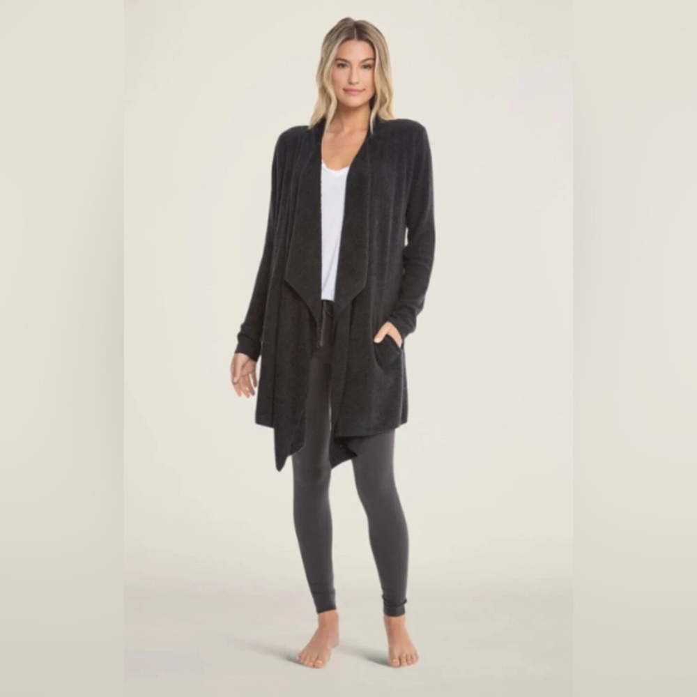 BAREFOOT DREAMS Bamboo Lite Calypso Wrap Cardigan Sweater Charcoal S/M Cozy